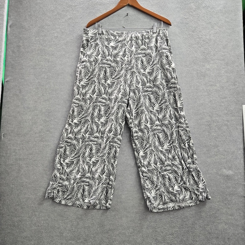 Tahari Women Pants XL White Floral Cropped Linen Wide Leg 23" Coastal Beach